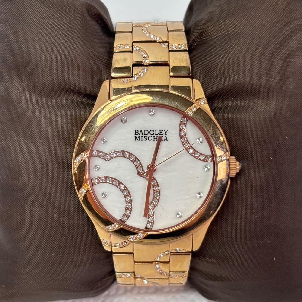 Badgley Mischka Gold Tone Women's Watch Swarovski Crystal Bezel BA1208
